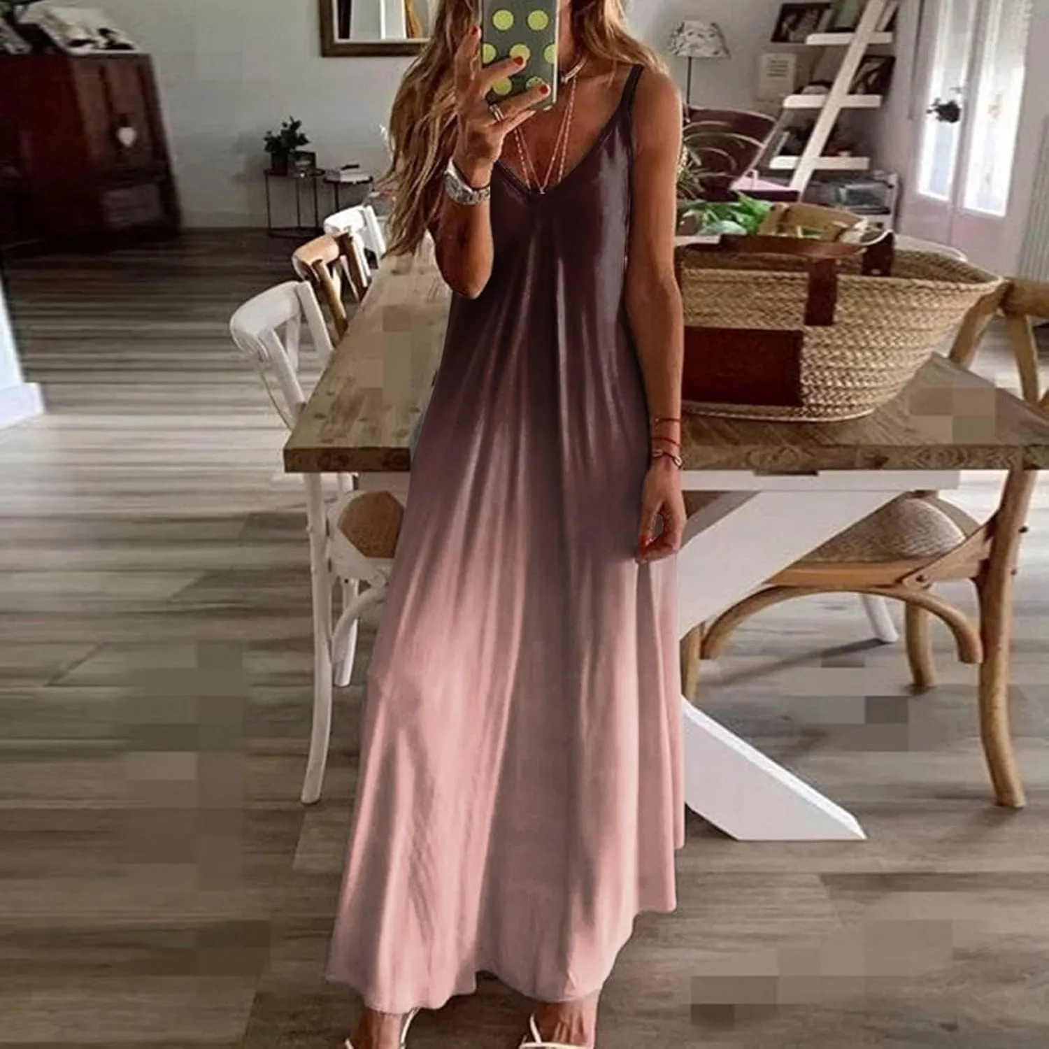 Summer Dresses for Women 2025 Vacation Floral Slip Dress Boho Maxi Sleeveless Dress Casual V Neck Beach Sundresses
