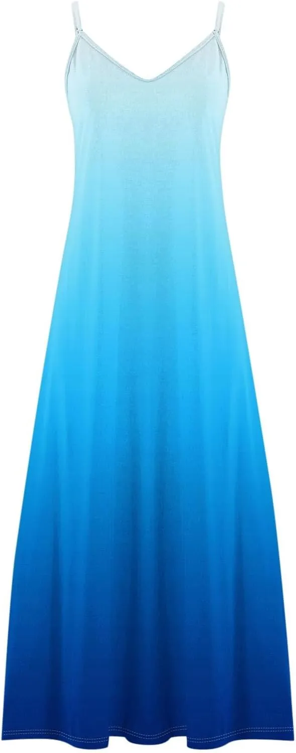 Summer Dresses for Women Vacation Slip Dress Gradient Boho Maxi Sleeveless Dresses Casual V Neck Beach Sundresses