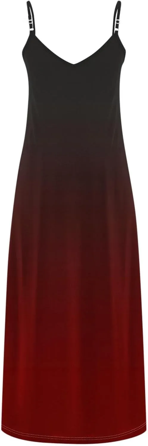 Summer Dresses for Women Vacation Slip Dress Gradient Boho Maxi Sleeveless Dresses Casual V Neck Beach Sundresses