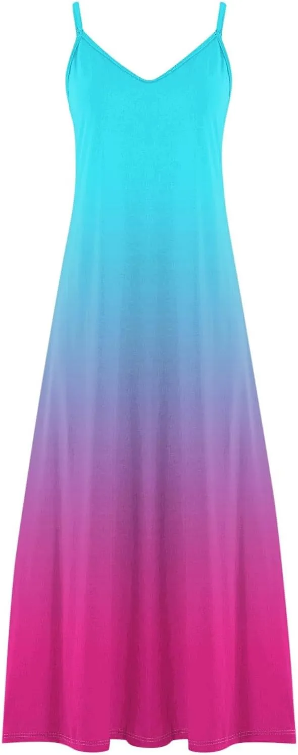 Summer Dresses for Women Vacation Slip Dress Gradient Boho Maxi Sleeveless Dresses Casual V Neck Beach Sundresses