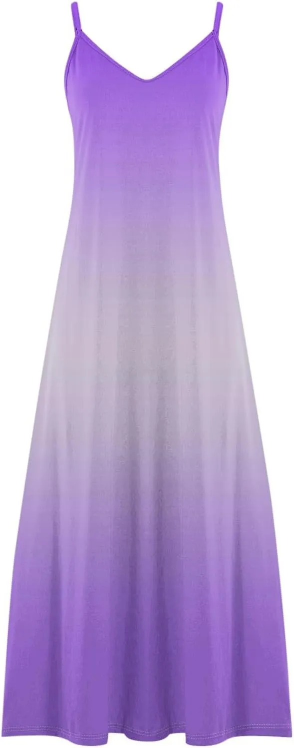 Summer Dresses for Women Vacation Slip Dress Gradient Boho Maxi Sleeveless Dresses Casual V Neck Beach Sundresses
