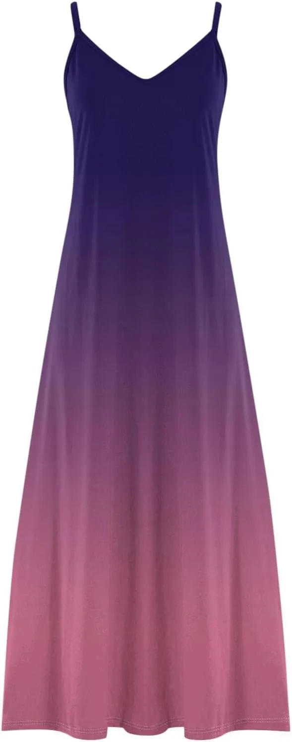 Summer Dresses for Women Vacation Slip Dress Gradient Boho Maxi Sleeveless Dresses Casual V Neck Beach Sundresses