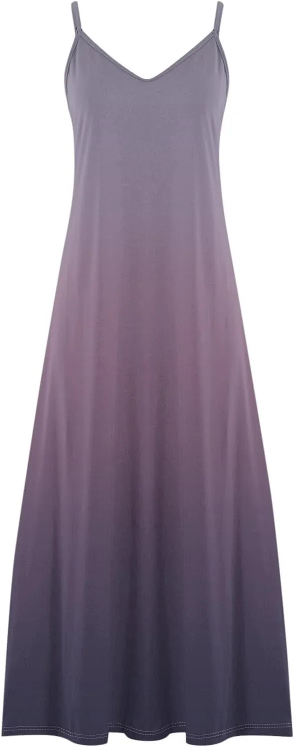Summer Dresses for Women Vacation Slip Dress Gradient Boho Maxi Sleeveless Dresses Casual V Neck Beach Sundresses