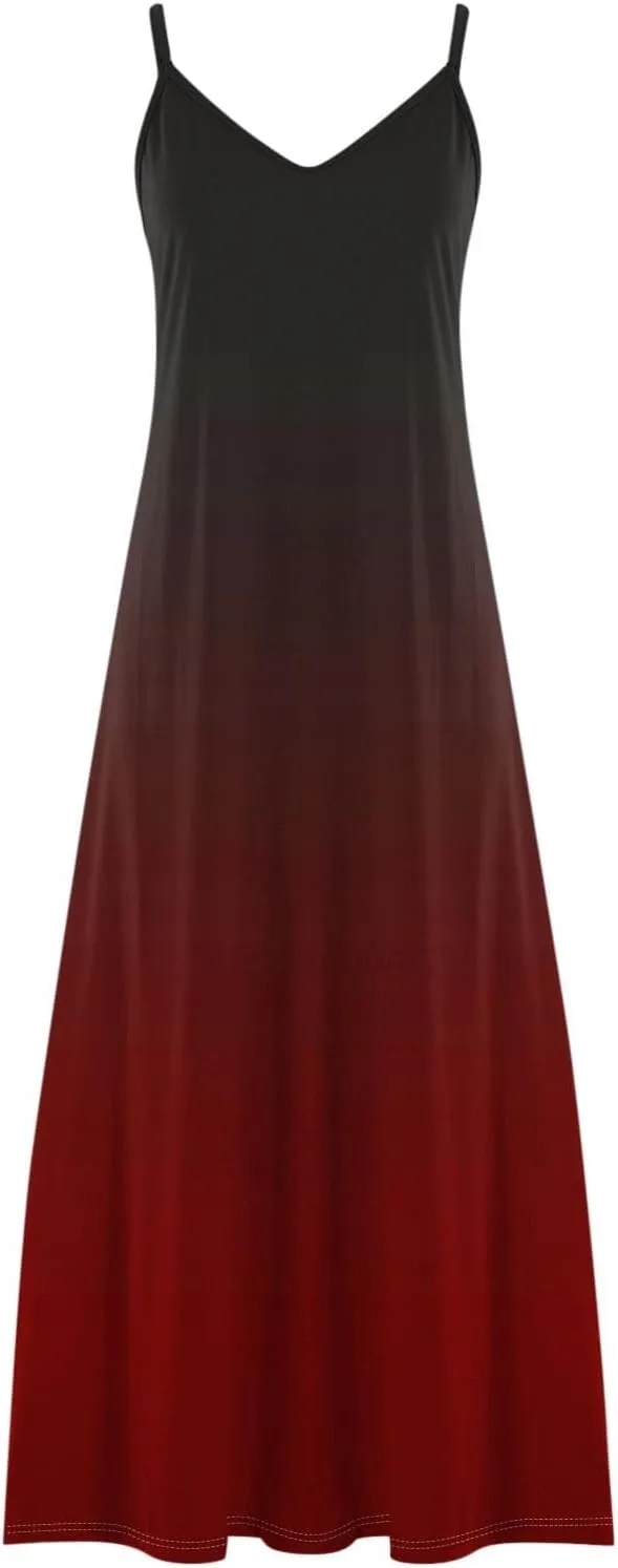 Summer Dresses for Women Vacation Slip Dress Gradient Boho Maxi Sleeveless Dresses Casual V Neck Beach Sundresses