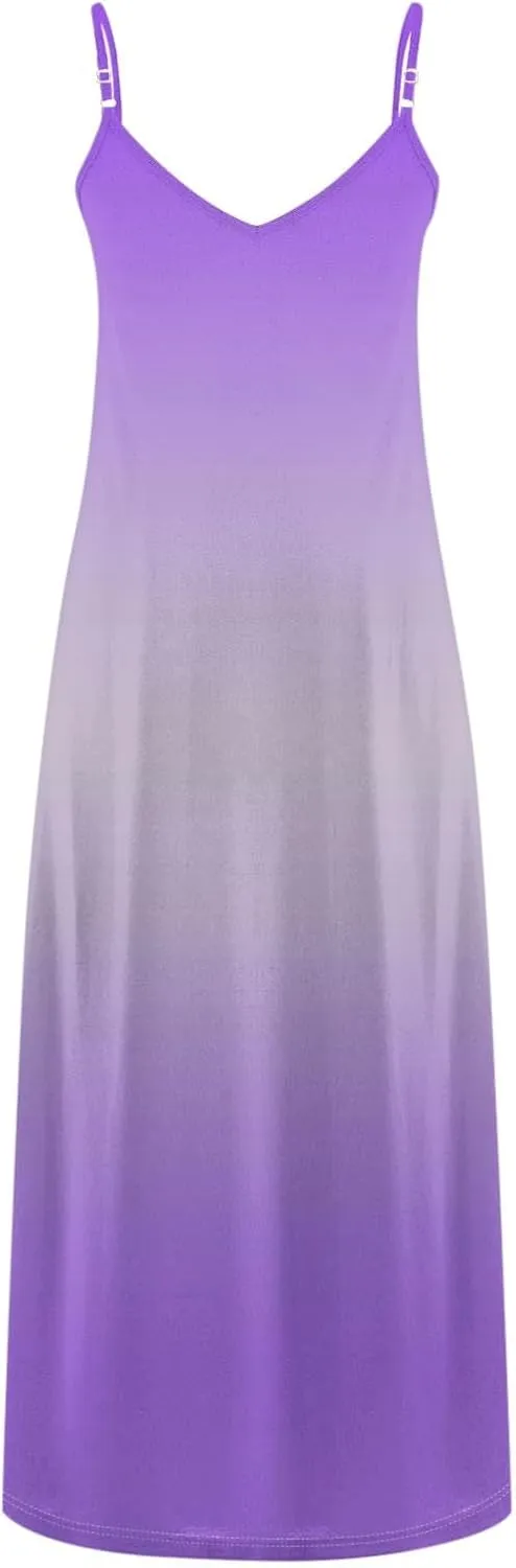 Summer Dresses for Women Vacation Slip Dress Gradient Boho Maxi Sleeveless Dresses Casual V Neck Beach Sundresses