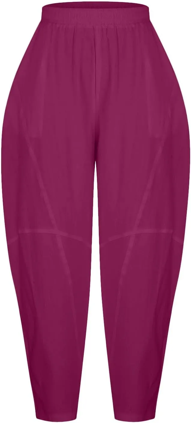 Summer Linen Harem Pants Womens Baggy Drop Crotch Boho Wide Leg Lantern Trousers Aladdin Bohemian Beach Yoga Pants