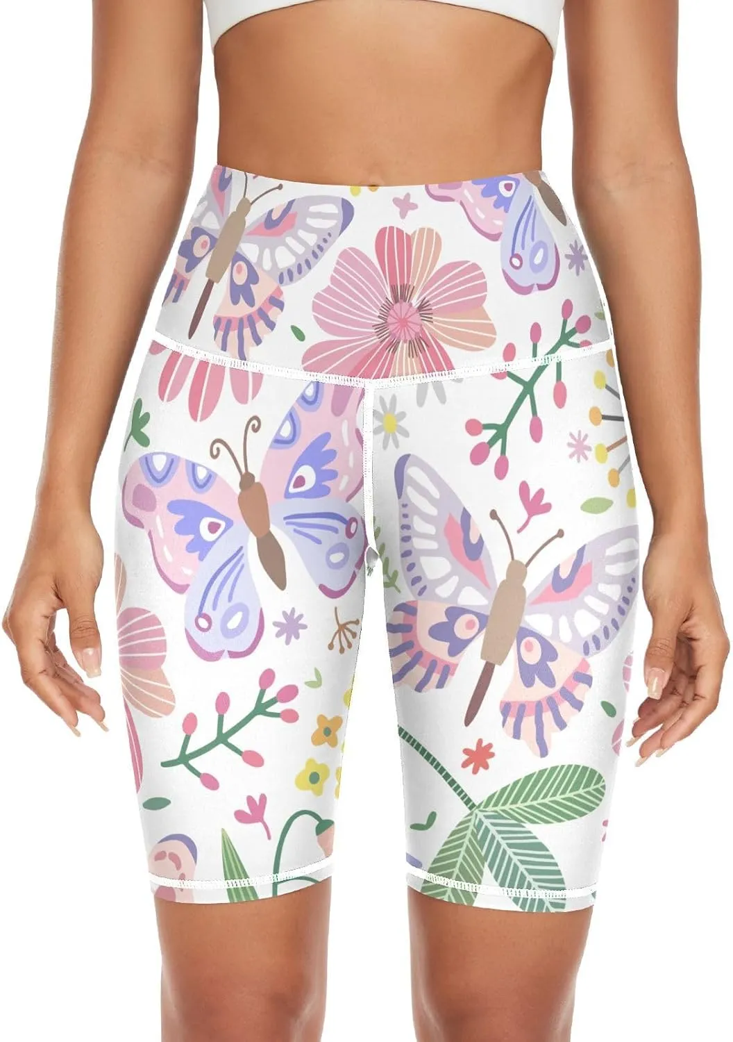 Summer Meadow Seamless Pattern Yoga Pants for Women Activewear High Waisted Leggings 7/8 Length X-Small