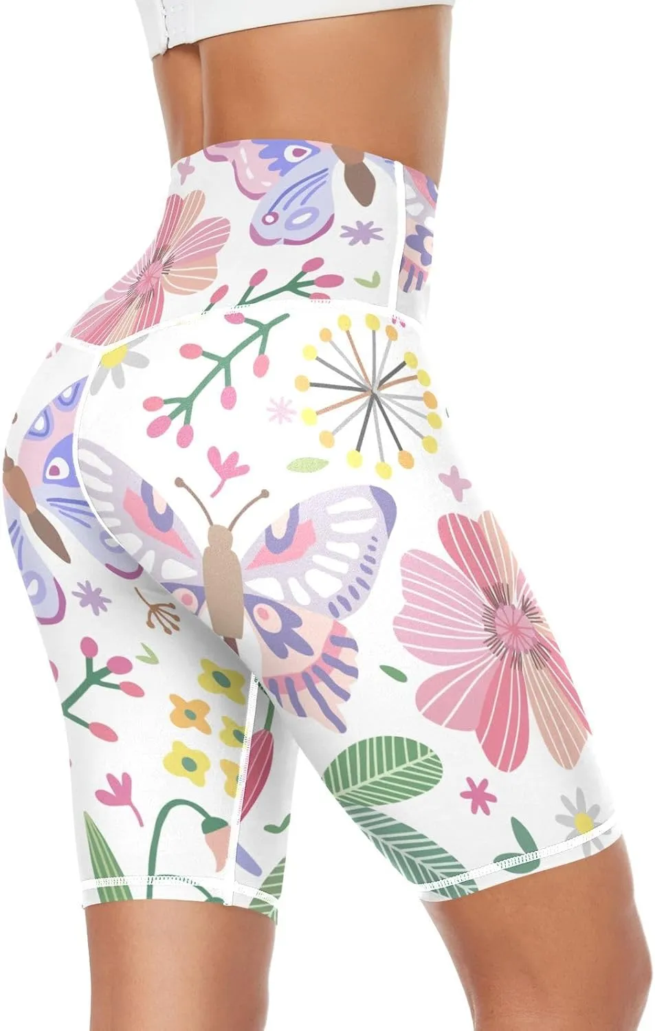 Summer Meadow Seamless Pattern Yoga Pants for Women Activewear High Waisted Leggings 7/8 Length X-Small