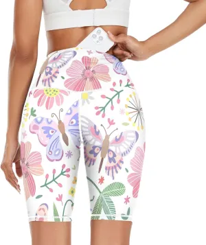 Summer Meadow Seamless Pattern Yoga Pants for Women Activewear High Waisted Leggings 7/8 Length X-Small