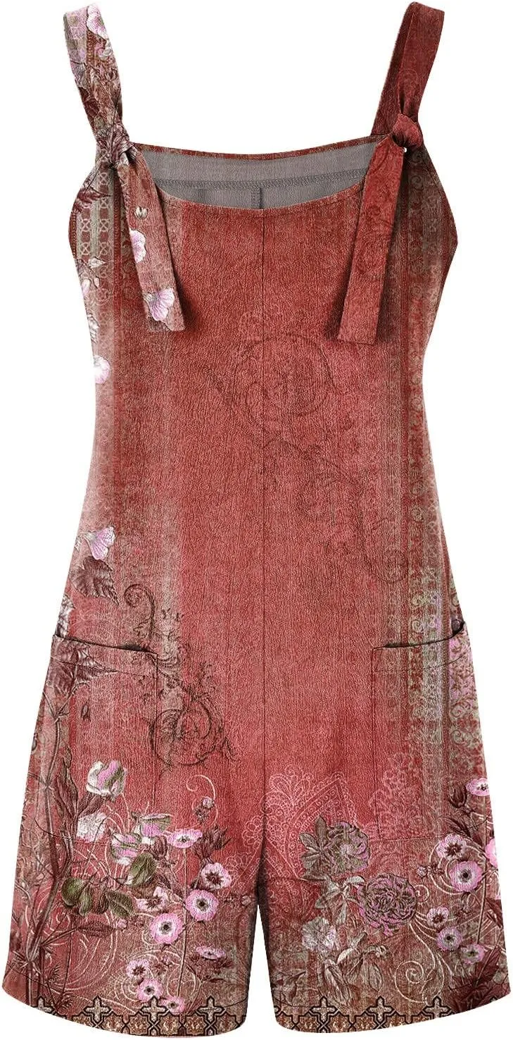 Summer Rompers for Women 2025 Casual Loose Short Overalls Adjustable Shoulder Straps Shorts Overall with Pockets