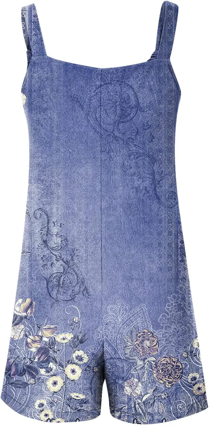 Summer Rompers for Women 2025 Casual Loose Short Overalls Adjustable Shoulder Straps Shorts Overall with Pockets
