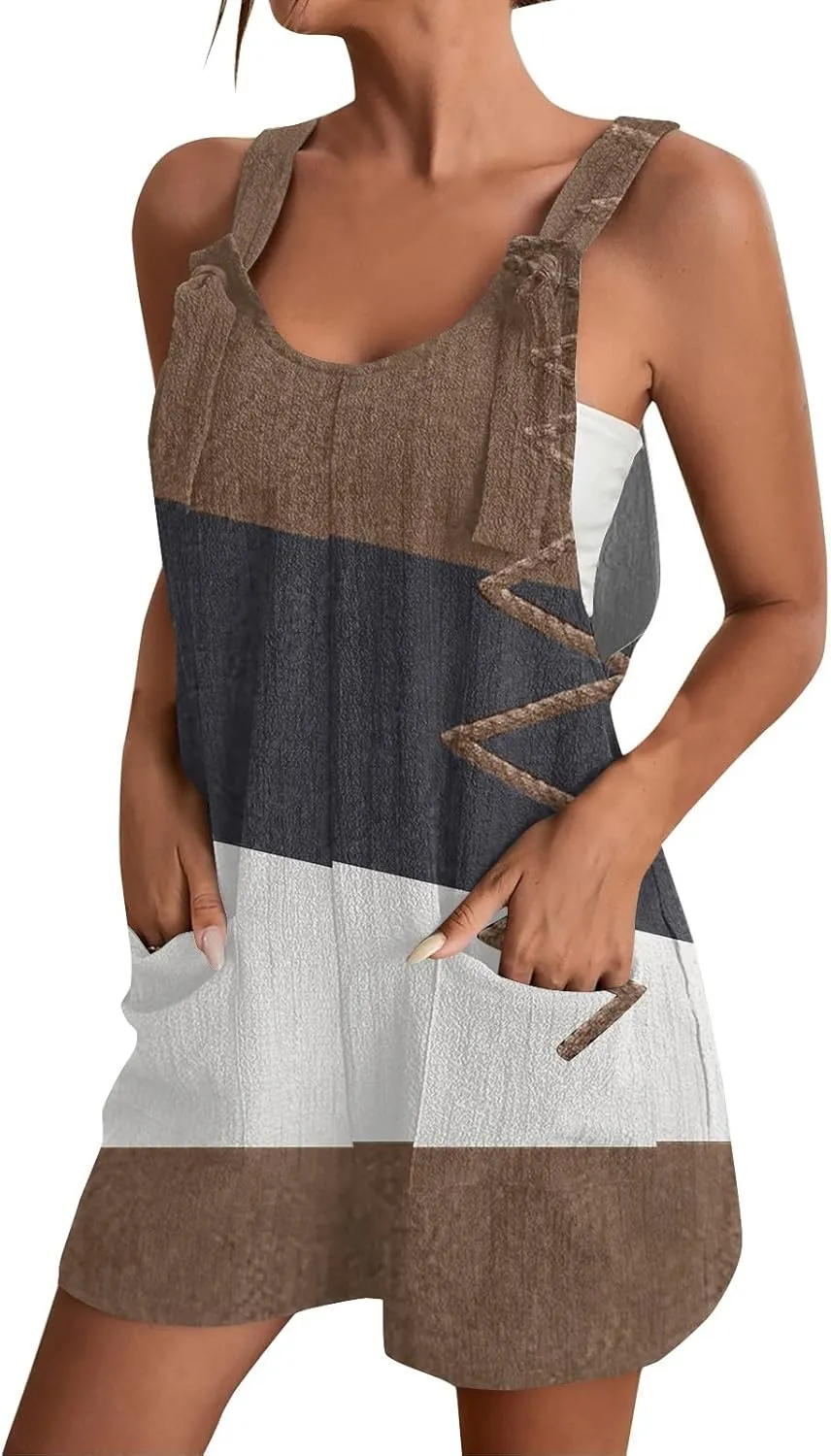 Summer Rompers for Women 2025 Casual Loose Short Overalls Adjustable Shoulder Straps Shorts Overall with Pockets