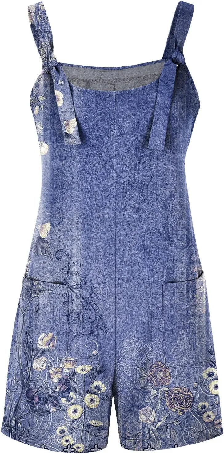 Summer Rompers for Women 2025 Casual Loose Short Overalls Adjustable Shoulder Straps Shorts Overall with Pockets