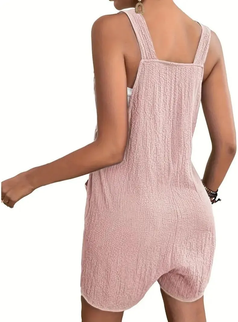 Summer Rompers for Women 2025 Casual Loose Short Overalls Adjustable Shoulder Straps Shorts Overall with Pockets