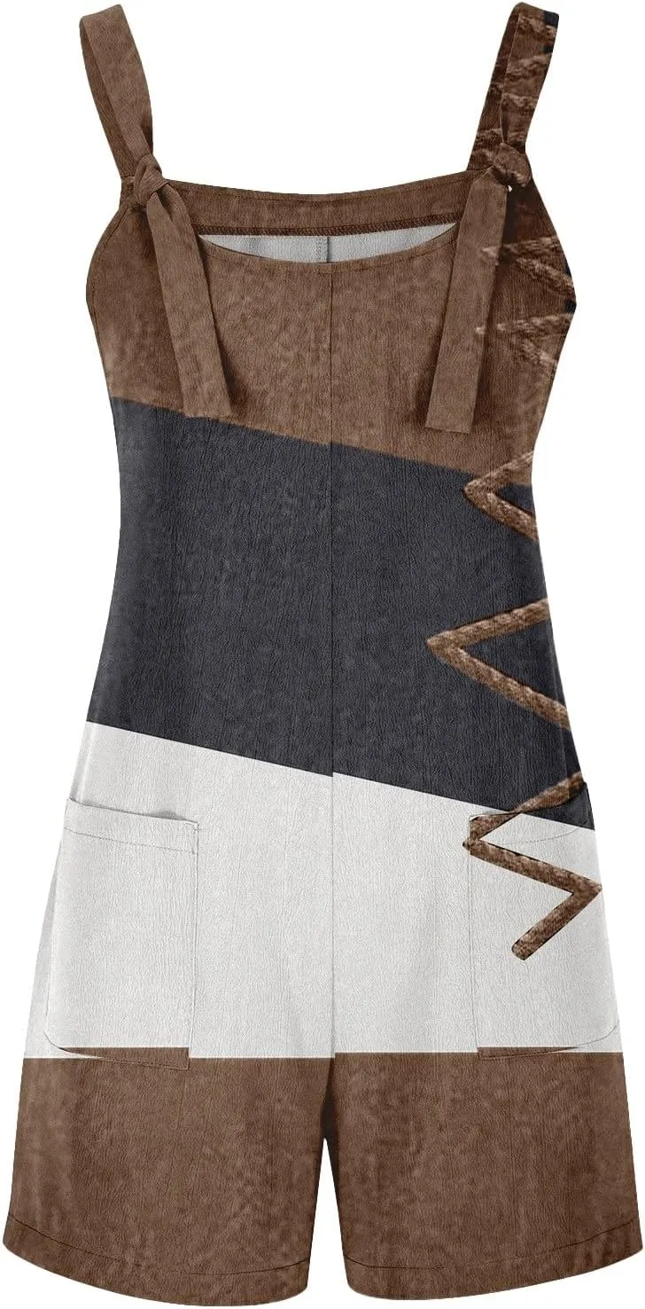 Summer Rompers for Women 2025 Casual Loose Short Overalls Adjustable Shoulder Straps Shorts Overall with Pockets