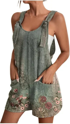 Summer Rompers for Women 2025 Casual Loose Short Overalls Adjustable Shoulder Straps Shorts Overall with Pockets