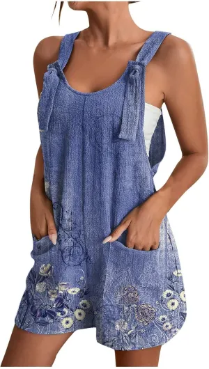Summer Rompers for Women 2025 Casual Loose Short Overalls Adjustable Shoulder Straps Shorts Overall with Pockets