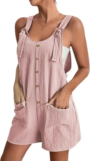 Summer Rompers for Women 2025 Casual Loose Short Overalls Adjustable Shoulder Straps Shorts Overall with Pockets