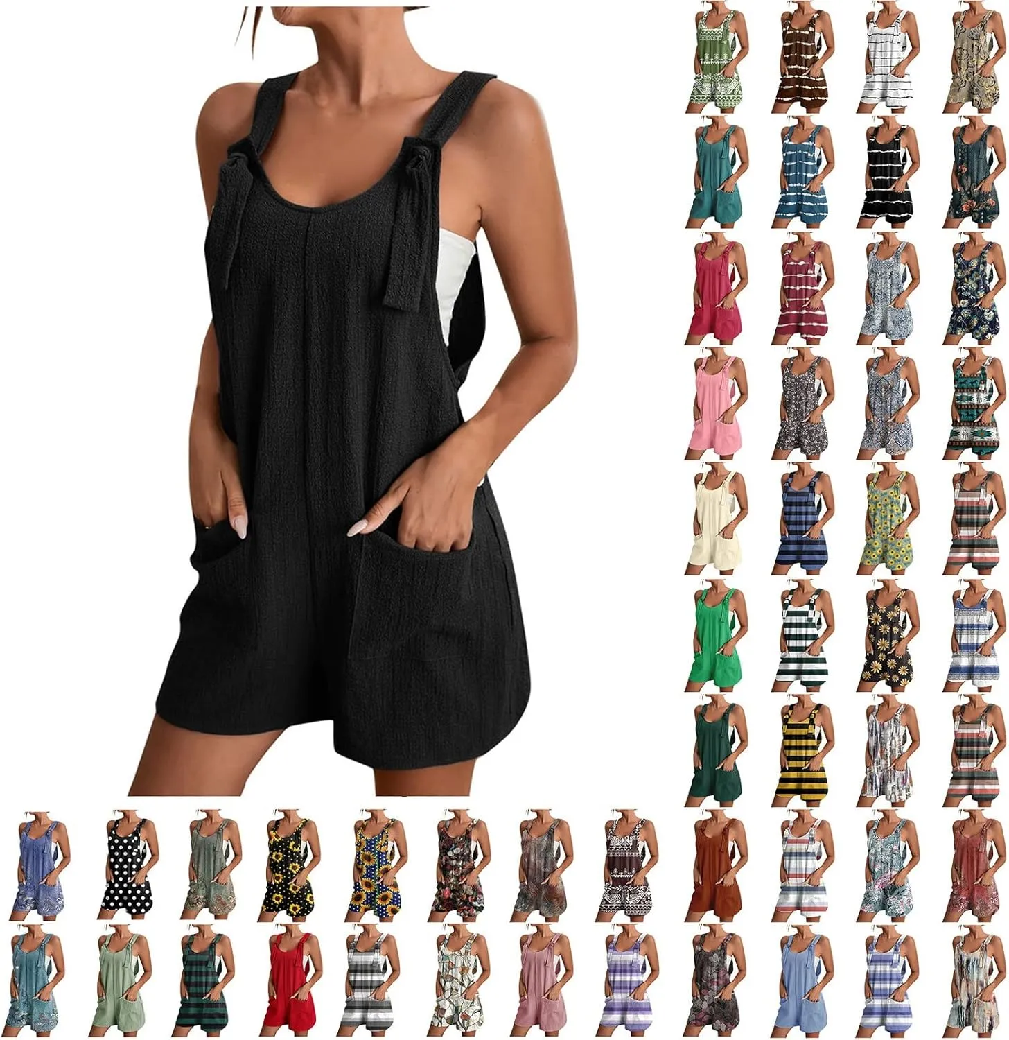 Summer Rompers for Women 2025 Casual Loose Short Overalls Adjustable Shoulder Straps Shorts Overall with Pockets