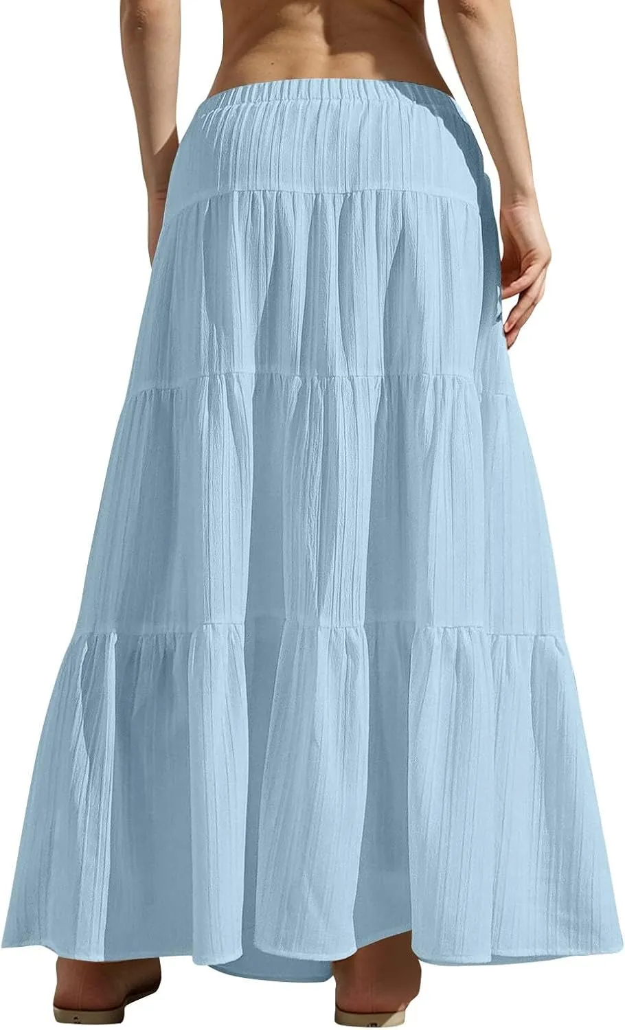 Summer Skirts for Women Y2K Cute A Line Tiered Ruffle Skirt Boho Drawstring Elastic Waist A-Line Maxi Skirt
