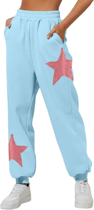 Sweatpants for Women Baggy Joggers Lounge High Waist Pants with Pocket Star Print Sweatpants Fleece Lined Pant