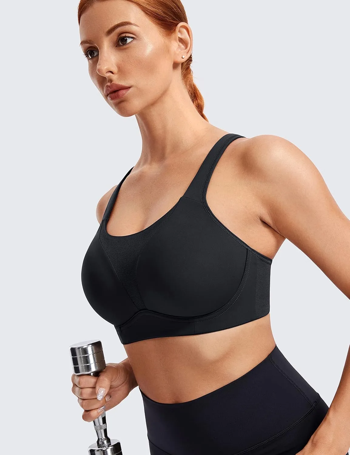 SYROKAN High Impact Sports Bras for Women High Support Front Mesh Panel Running Padded Wireless Bra