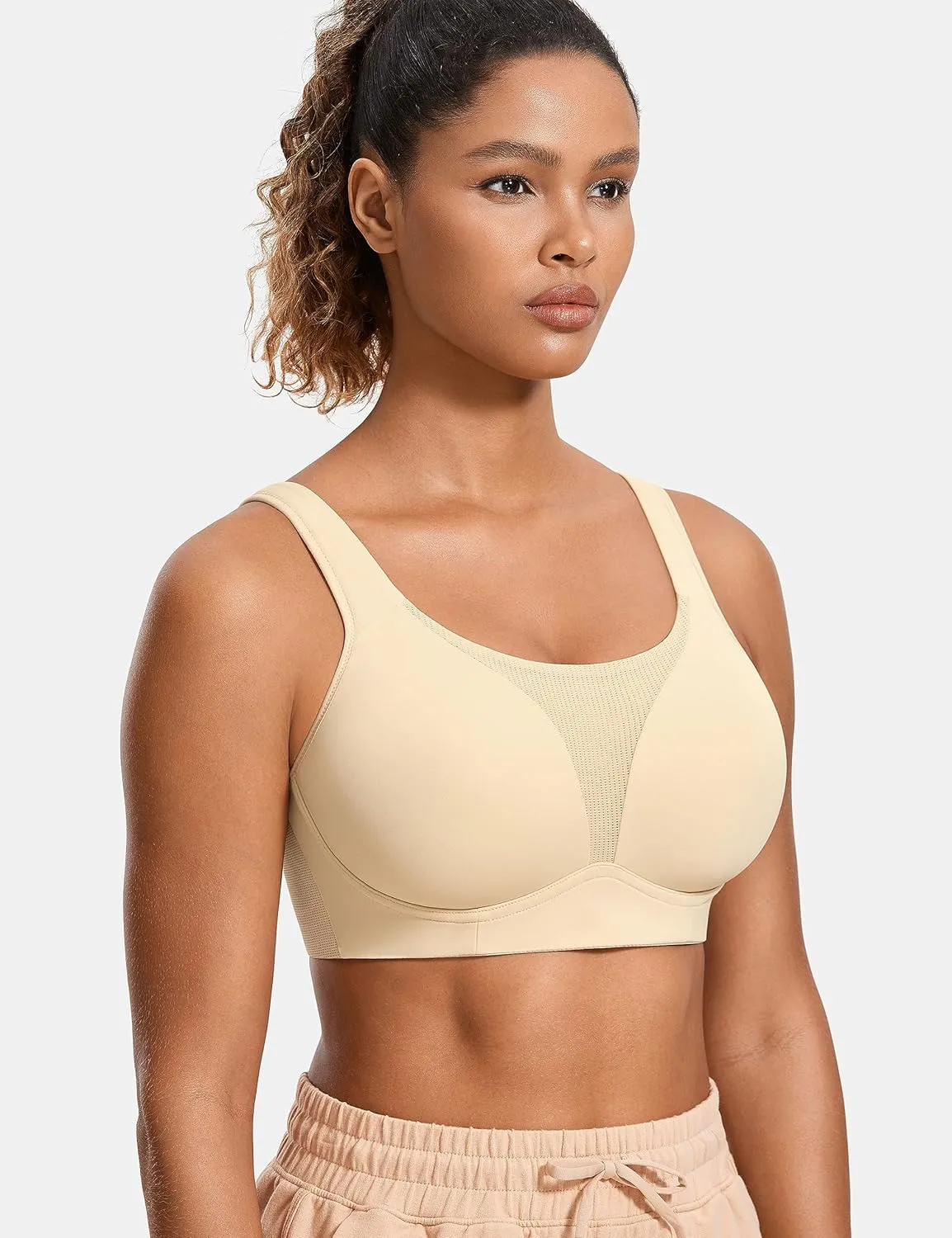 SYROKAN High Impact Sports Bras for Women High Support Front Mesh Panel Running Padded Wireless Bra
