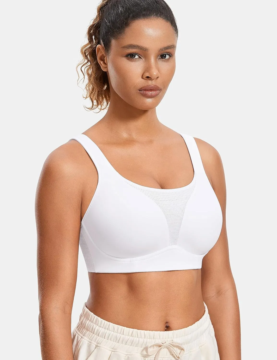 SYROKAN High Impact Sports Bras for Women High Support Front Mesh Panel Running Padded Wireless Bra