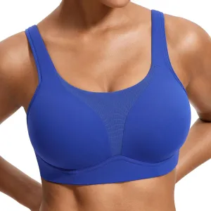 SYROKAN High Impact Sports Bras for Women High Support Front Mesh Panel Running Padded Wireless Bra