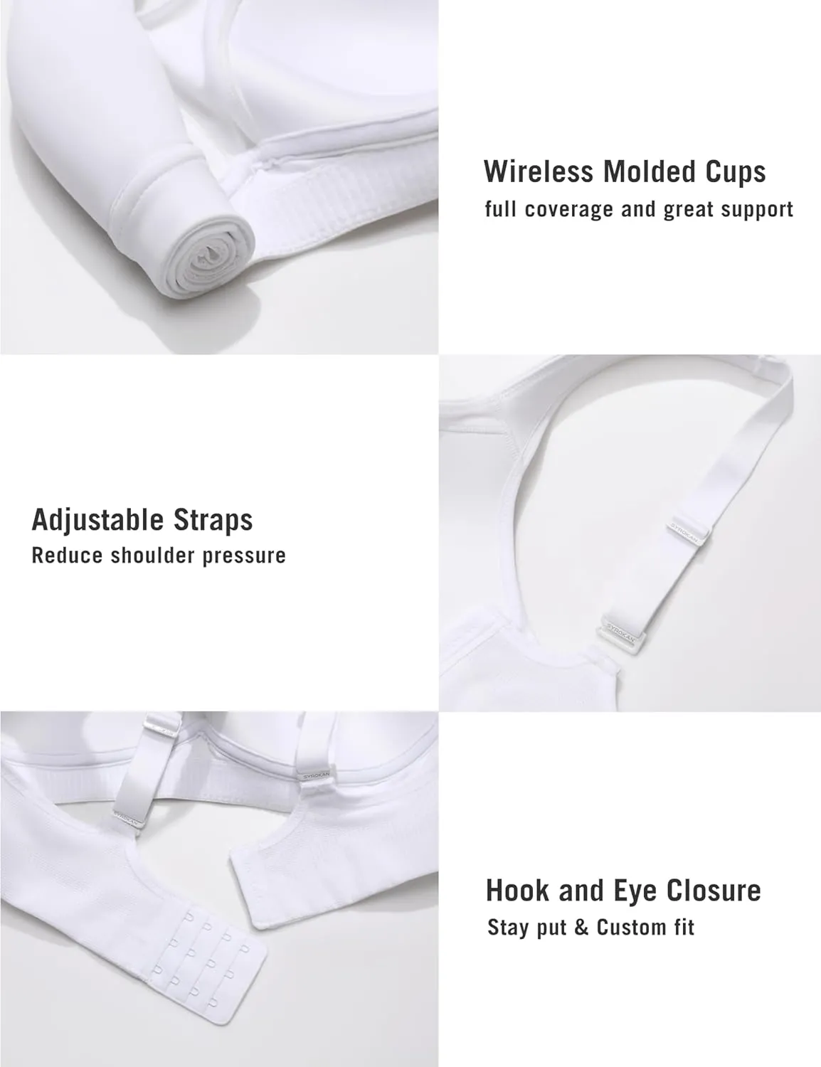 SYROKAN High Impact Sports Bras for Women High Support Front Mesh Panel Running Padded Wireless Bra