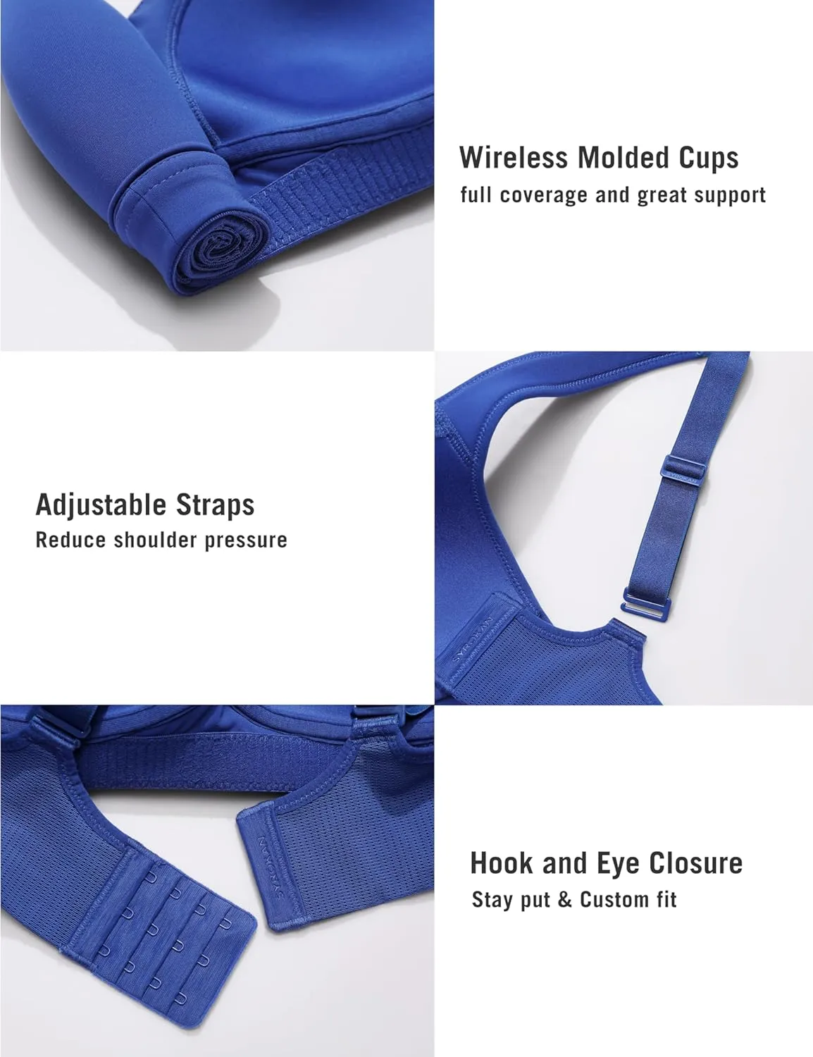 SYROKAN High Impact Sports Bras for Women High Support Front Mesh Panel Running Padded Wireless Bra