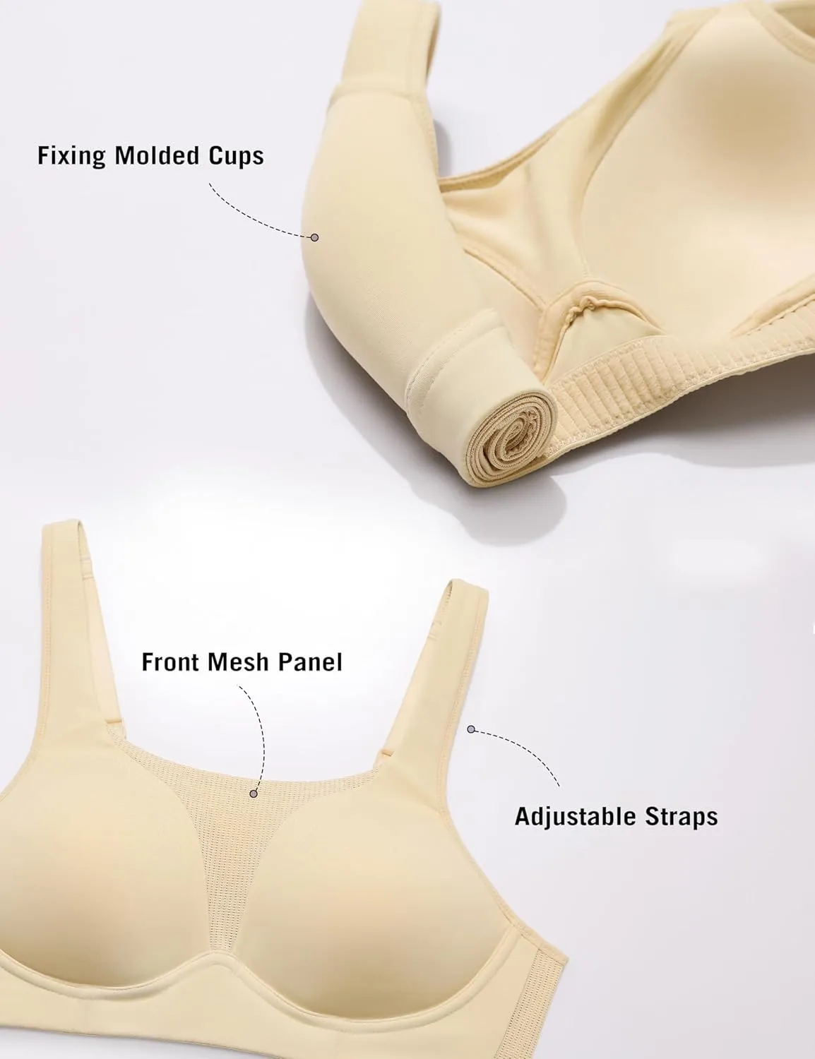 SYROKAN High Impact Sports Bras for Women High Support Front Mesh Panel Running Padded Wireless Bra