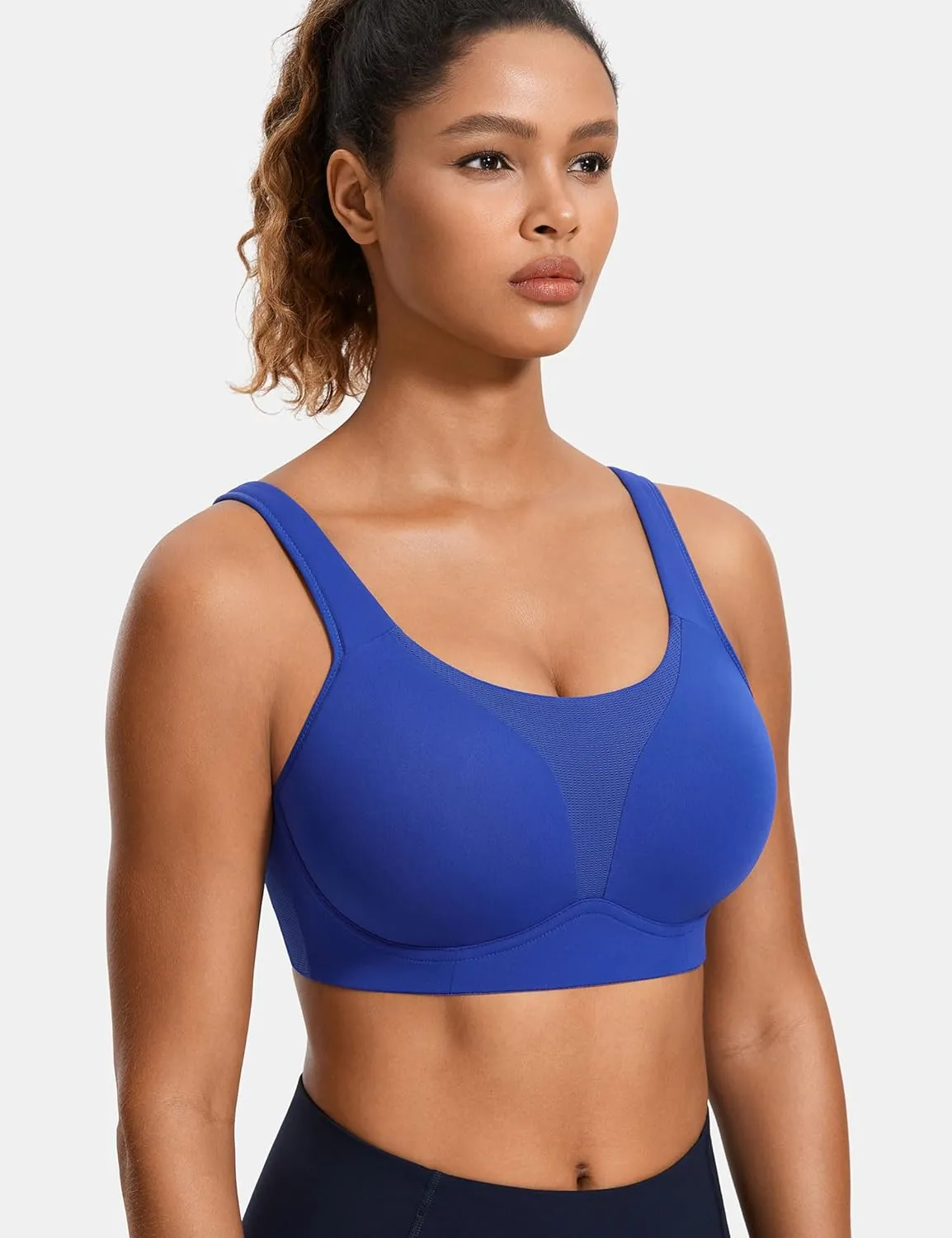 SYROKAN High Impact Sports Bras for Women High Support Front Mesh Panel Running Padded Wireless Bra