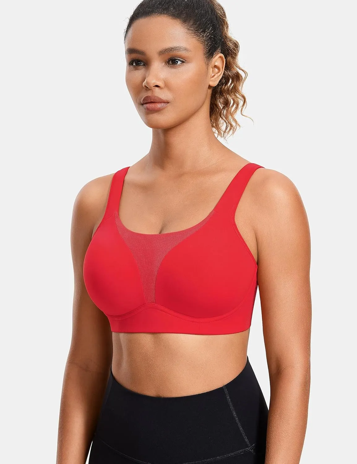 SYROKAN High Impact Sports Bras for Women High Support Front Mesh Panel Running Padded Wireless Bra