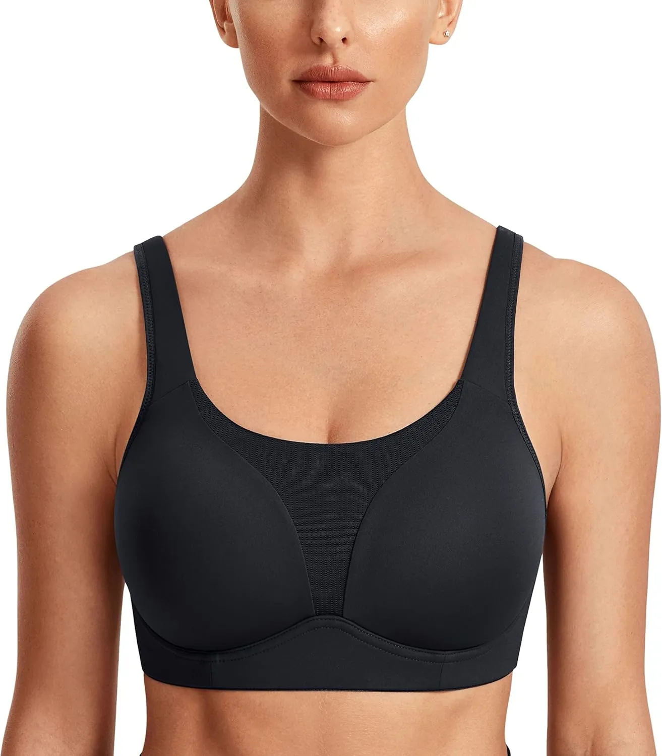 SYROKAN High Impact Sports Bras for Women High Support Front Mesh Panel Running Padded Wireless Bra