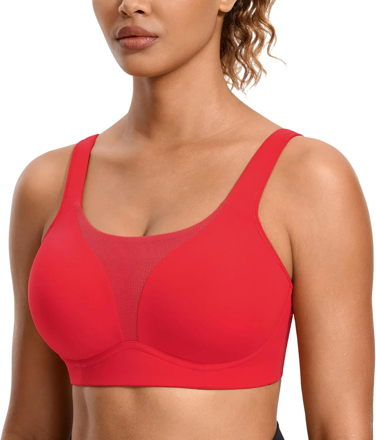 SYROKAN High Impact Sports Bras for Women High Support Front Mesh Panel Running Padded Wireless Bra