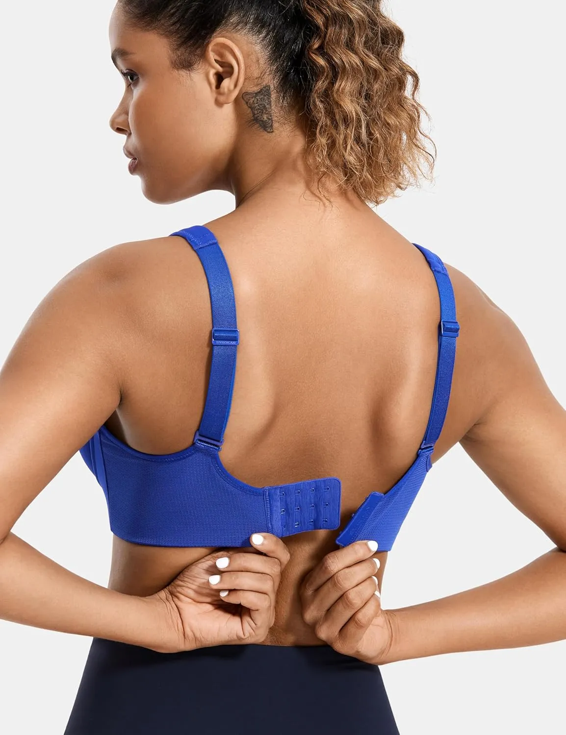 SYROKAN High Impact Sports Bras for Women High Support Front Mesh Panel Running Padded Wireless Bra