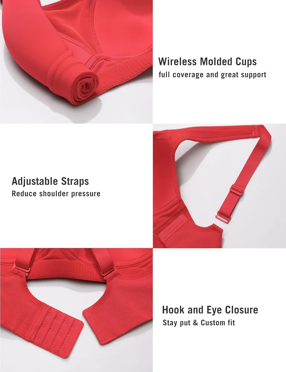 SYROKAN High Impact Sports Bras for Women High Support Front Mesh Panel Running Padded Wireless Bra
