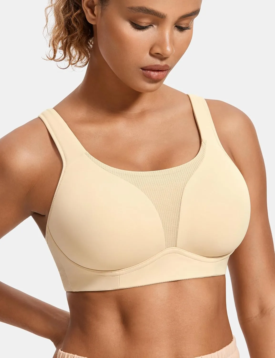 SYROKAN High Impact Sports Bras for Women High Support Front Mesh Panel Running Padded Wireless Bra