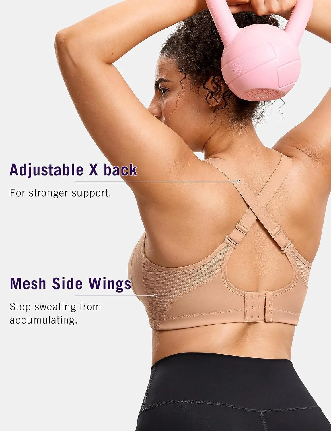 SYROKAN Plus Size Sports Bras for Women High Support Full Coverage High Neck No Padded Wireless Bra