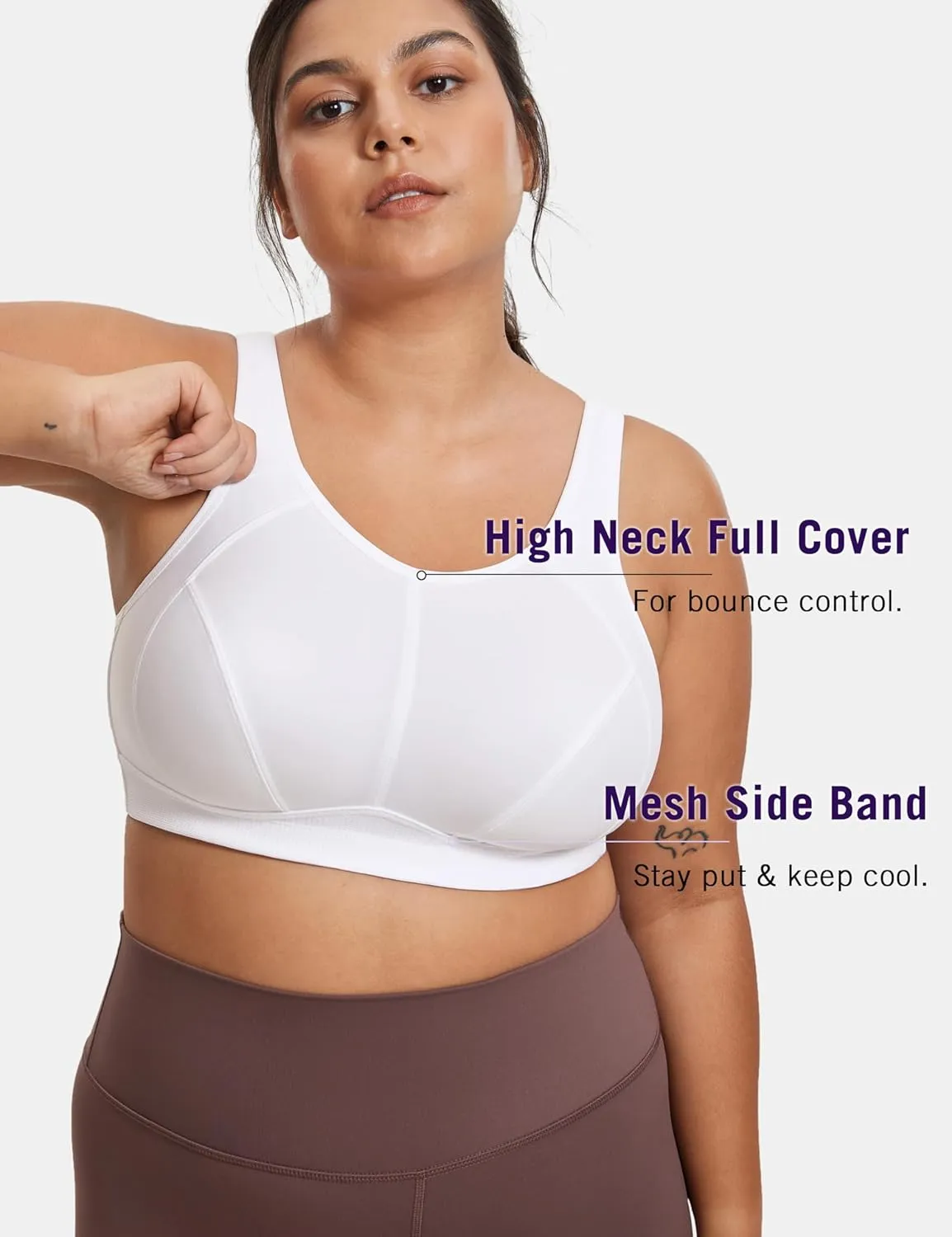 SYROKAN Plus Size Sports Bras for Women High Support Full Coverage High Neck No Padded Wireless Bra