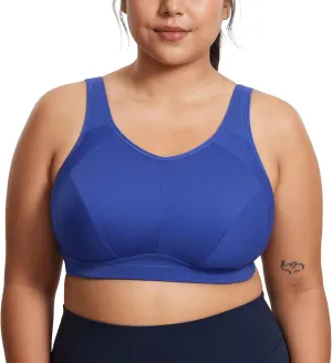 SYROKAN Plus Size Sports Bras for Women High Support Full Coverage High Neck No Padded Wireless Bra