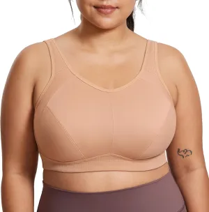 SYROKAN Plus Size Sports Bras for Women High Support Full Coverage High Neck No Padded Wireless Bra