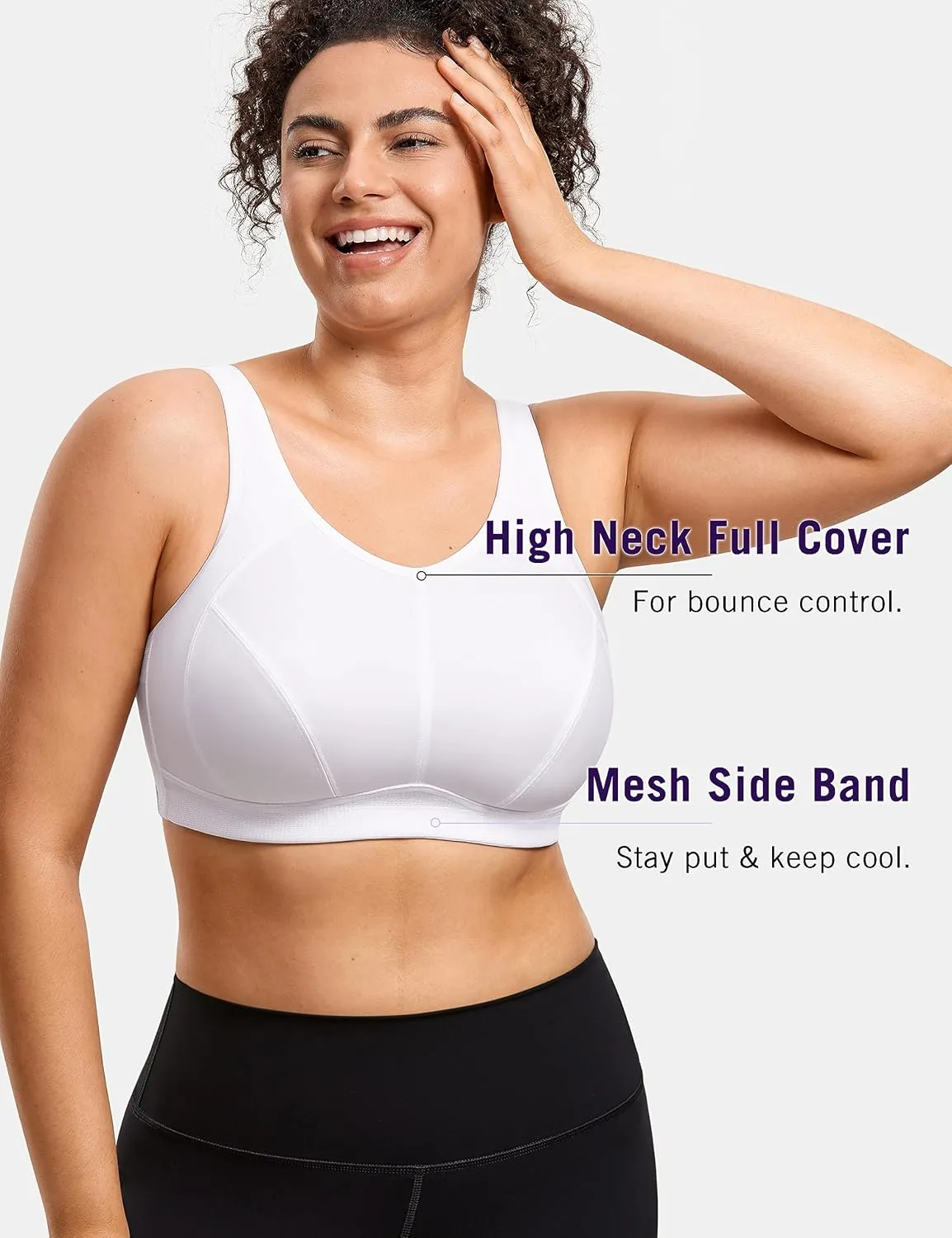 SYROKAN Plus Size Sports Bras for Women High Support Full Coverage High Neck No Padded Wireless Bra