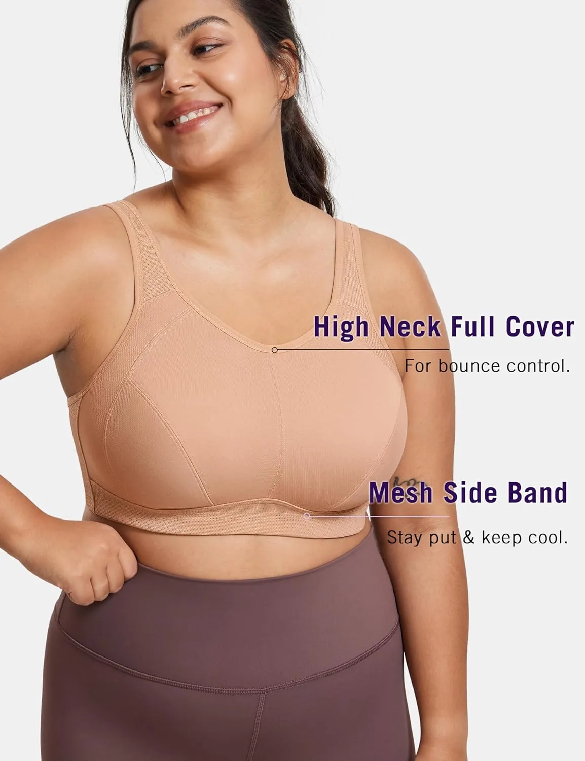 SYROKAN Plus Size Sports Bras for Women High Support Full Coverage High Neck No Padded Wireless Bra