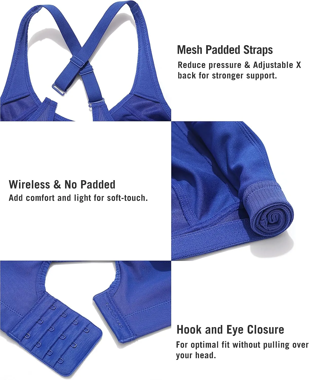 SYROKAN Plus Size Sports Bras for Women High Support Full Coverage High Neck No Padded Wireless Bra