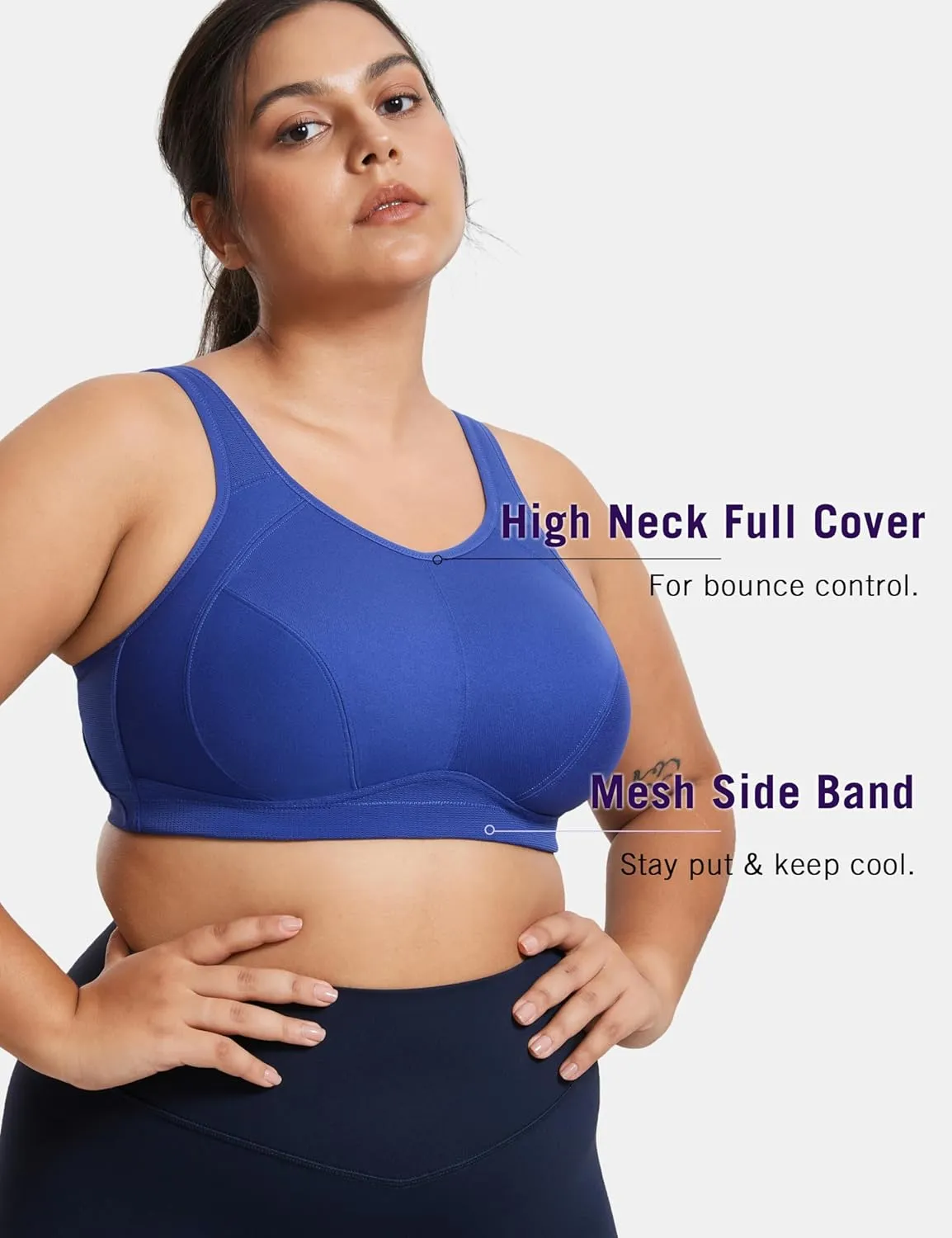 SYROKAN Plus Size Sports Bras for Women High Support Full Coverage High Neck No Padded Wireless Bra
