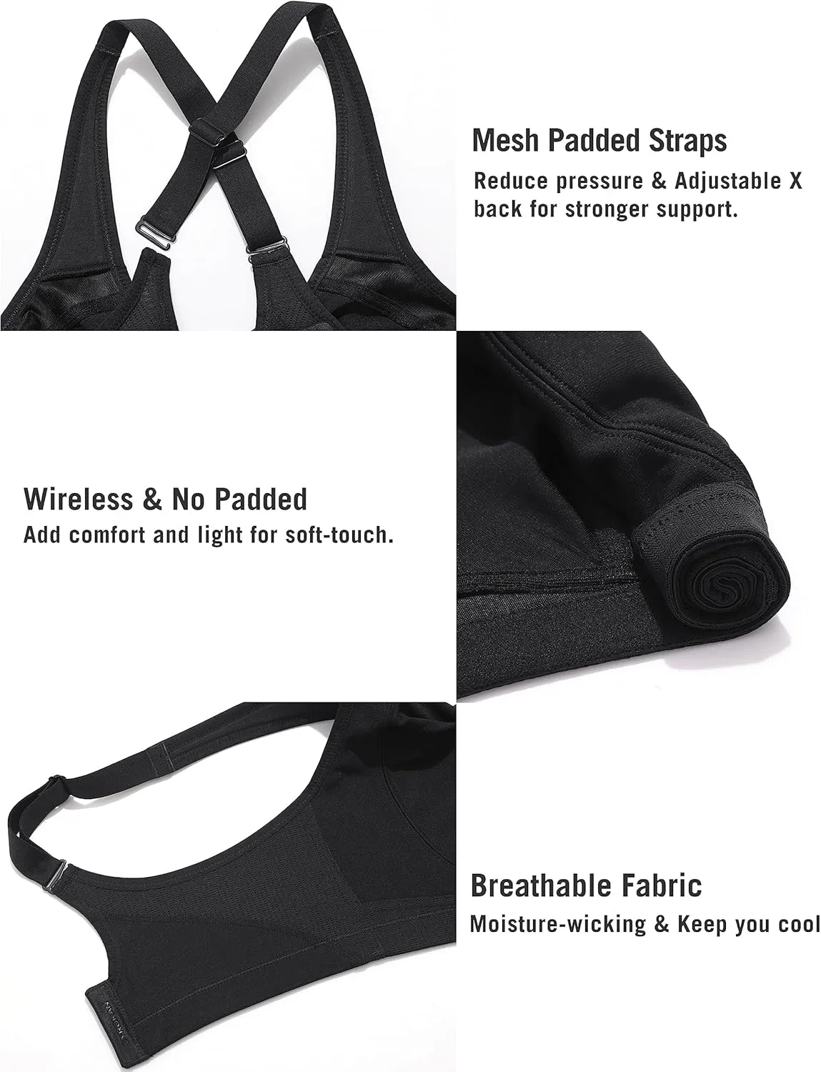 SYROKAN Plus Size Sports Bras for Women High Support Full Coverage High Neck No Padded Wireless Bra