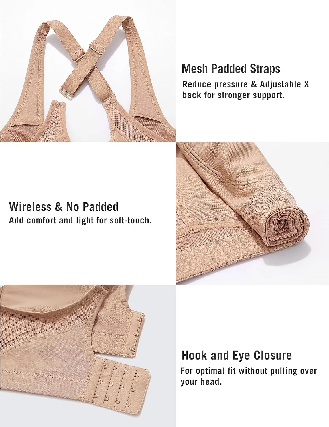 SYROKAN Plus Size Sports Bras for Women High Support Full Coverage High Neck No Padded Wireless Bra