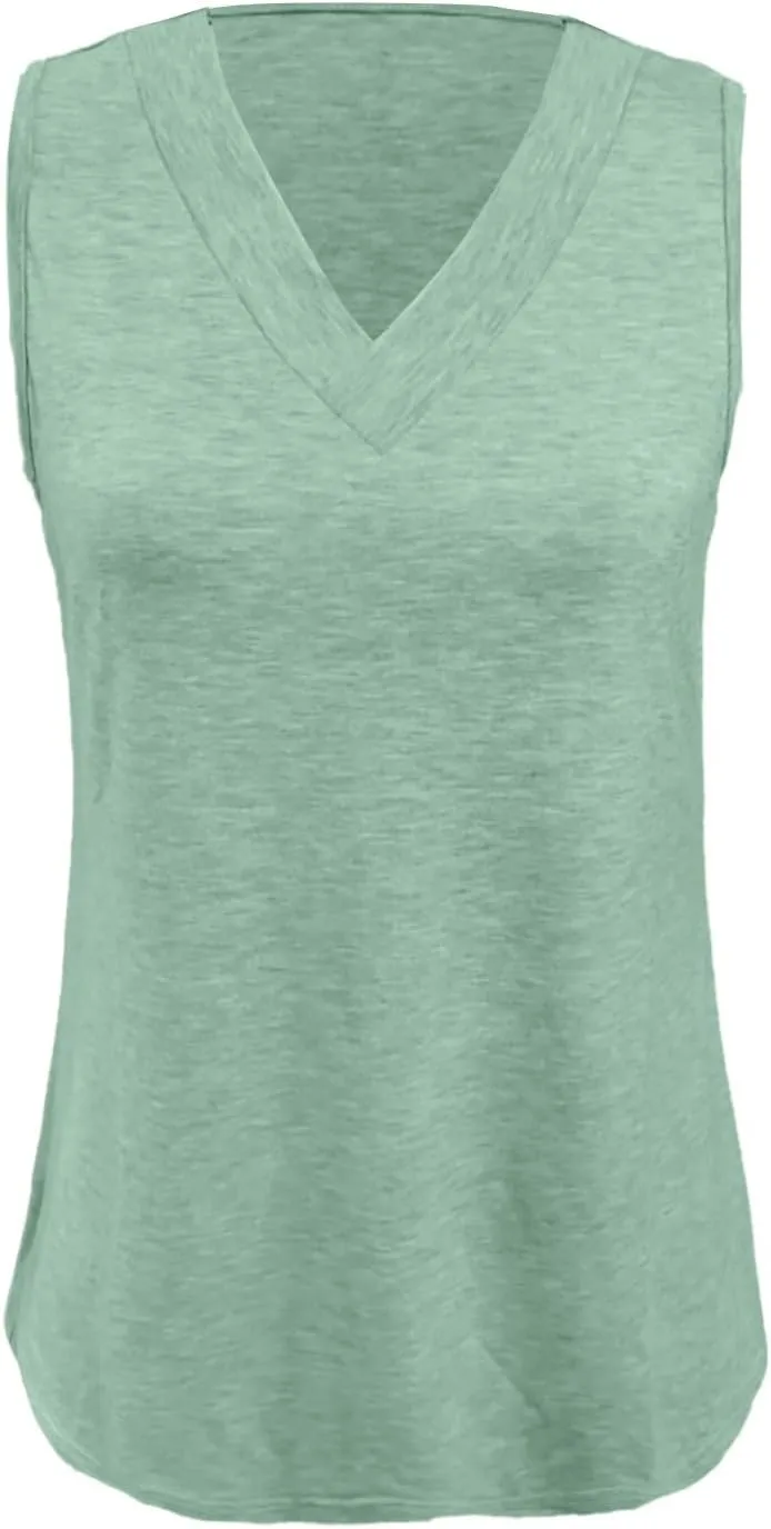 Tank Top for Women Summer V Neck T Shirts Casual Sleeveless Basic Tshirts Loose Beach Fashion Vacation Outfits
